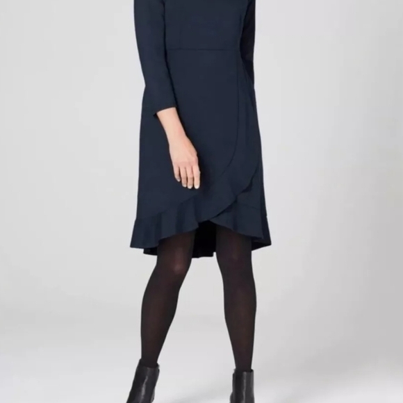 J.Jill Ponte Knit Ruffled navy blue dress XLP Faux Wrap - Picture 2 of 7